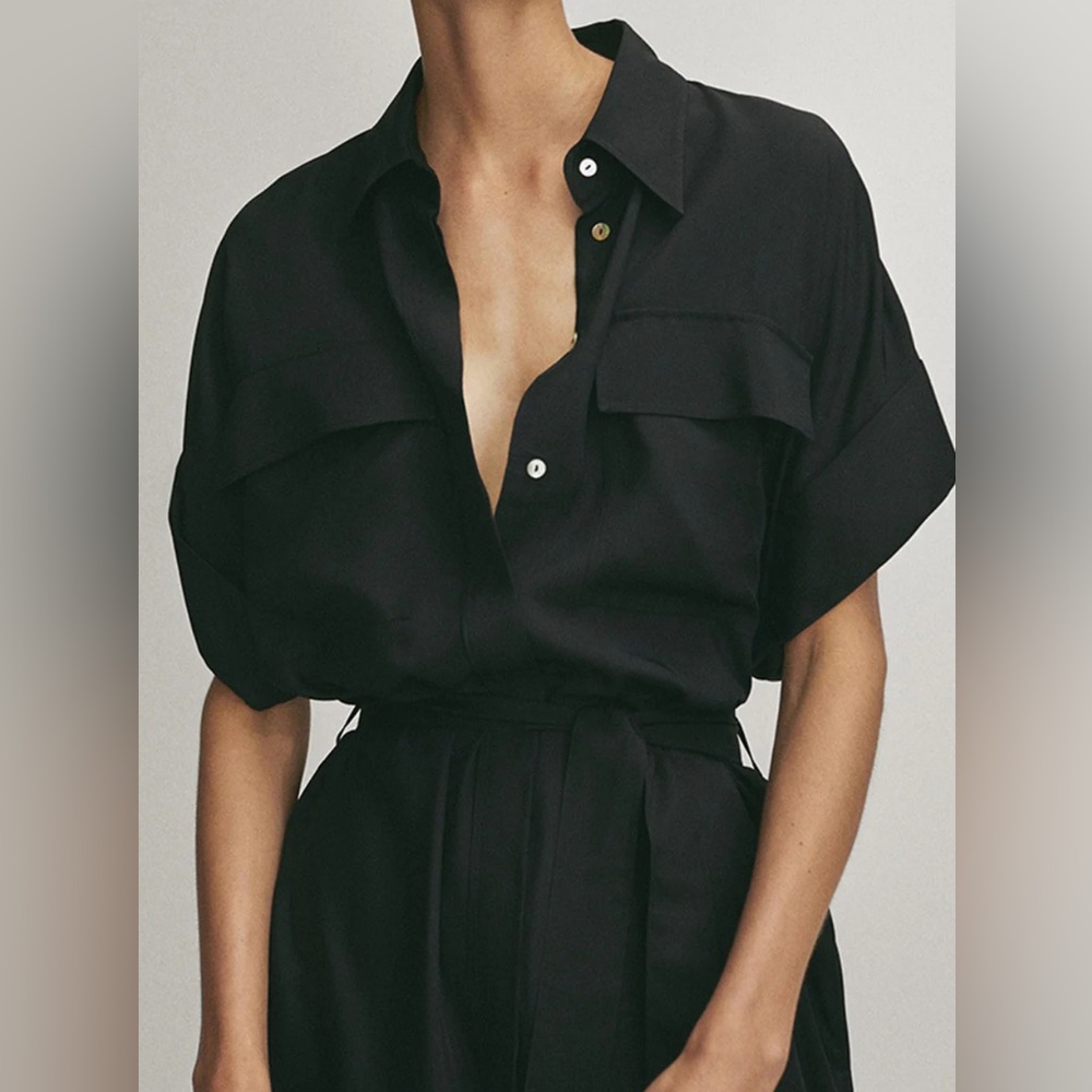 Commense Polo Pockets Tied Midi Dress Sz S Small